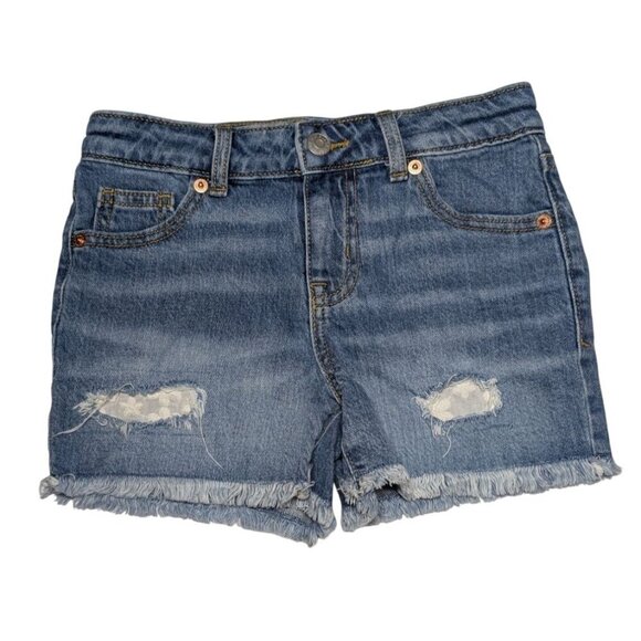 Cat & Jack Floral Lace Denim Shorts Girls Size 8 Distressed Frayed Adjustable - Picture 1 of 8